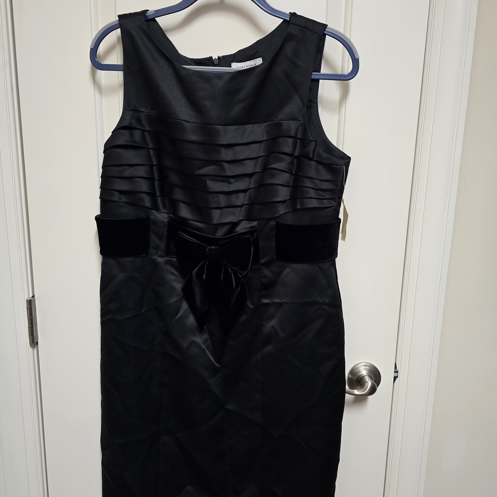 Adrianna Papell Black Satin Midi Dress